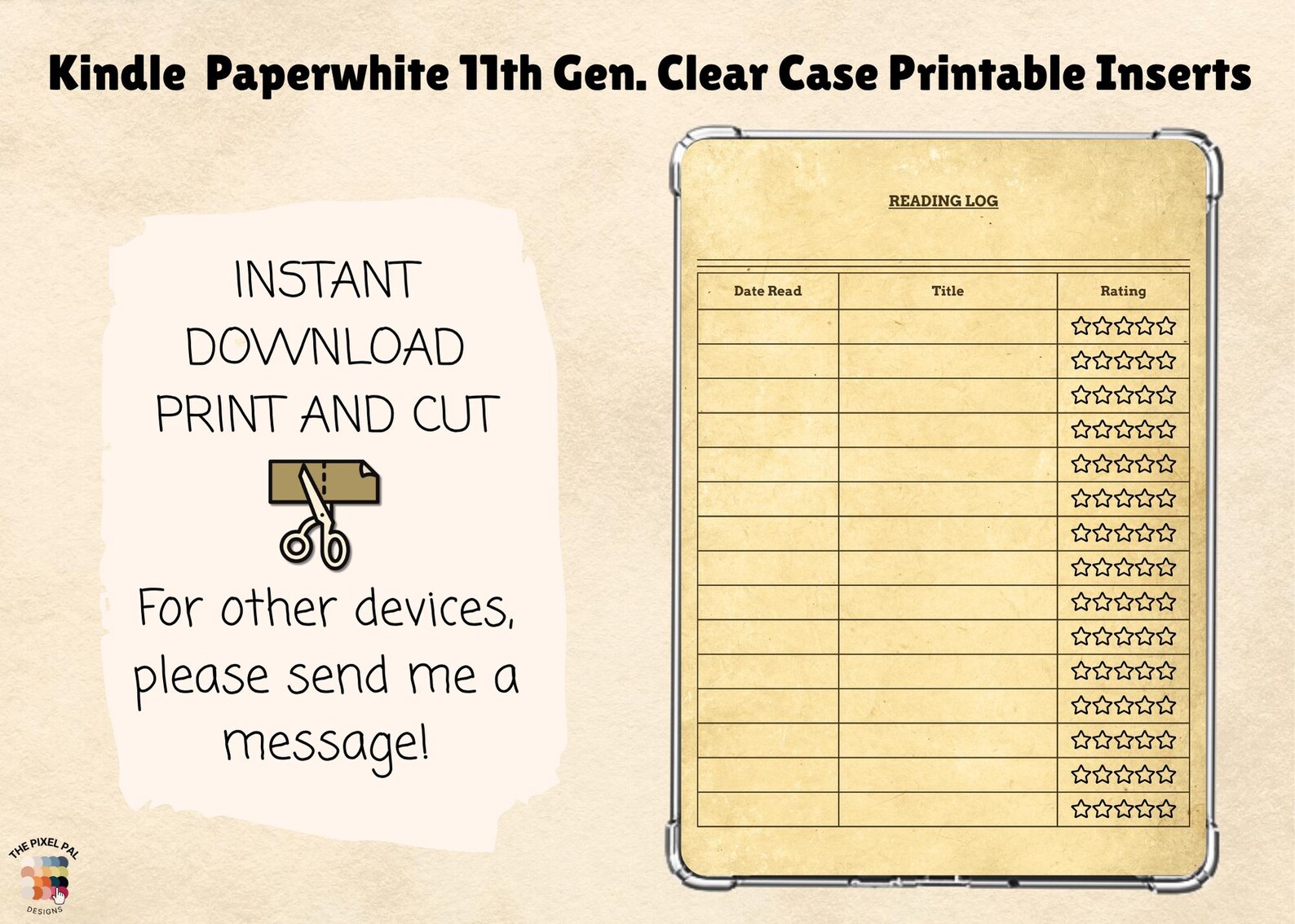 Kindle Reading Log Printable Insert | Digital Download | Clear Case ...