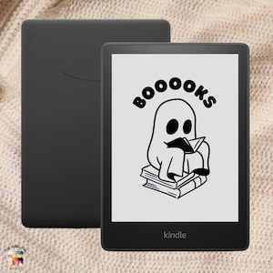 Funny Ghost Kindle Screensaver – &quot;Booooks&quot; E Ink Wallpaper for Paperwhite | Halloween Digital Art