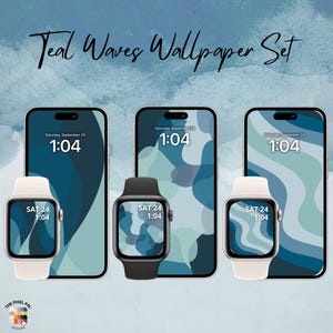 Teal Waves Wallpaper Set for iPhone & Apple Watch – Digital Download
