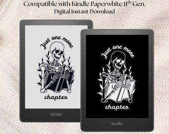 Just One More Chapter - Skeleton Kindle Paperwhite screensaverset (licht- en donkermodi)