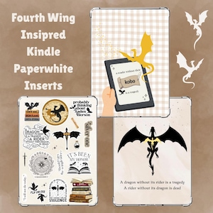 Fourth Wing Kindle Paperwhite Case Inserts | Set of 3 Clear Case Designs | Dragon Bookish Aesthetic