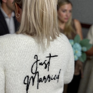 Hand Embroidered Bridal Cardigan, Just Married Sweater, Personalized Bride Cardigan, Wedding Day Cover Up, Custom Bridal Gift, Honeymoon Out