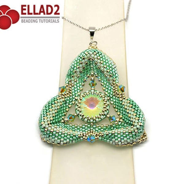 Tutorial Minty Triangle Pendant-peyote stitched triangle pendant,beading tutorial, beading pattern, design by Ellad2