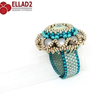 Tutorial Lillian Ring Beading Tutorial, Beadwoven ring, 2-hole cabochon, instant download, pdf file image 4