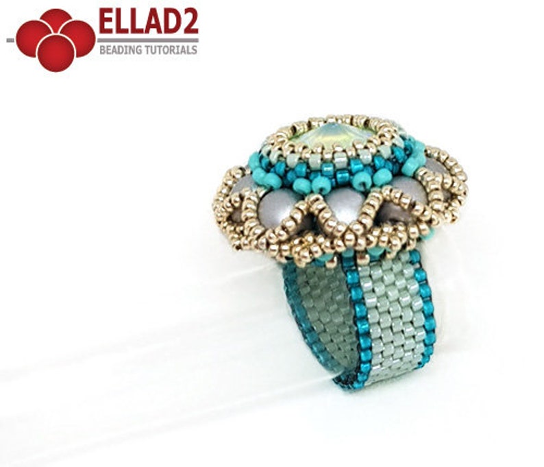 Tutorial Lillian Ring Beading Tutorial, Beadwoven ring, 2-hole cabochon, instant download, pdf file image 4