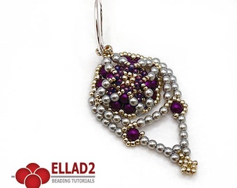 Tutorial Epa Earring - beading tutorial with rounduo beads and pearls, instant download, pdf file, Ellad2 design