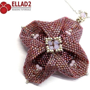 May include: A red and purple beaded pendant necklace with a star-shaped design. The pendant features a clear crystal in the center and is made with small, square beads.