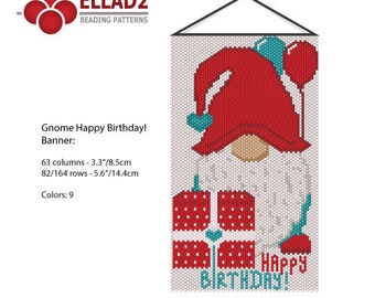 Beading pattern Gnome Happy Birthday - Gnome, Happy Birthday, Gnome banner, peyote stitch, Gnome by Ellad2