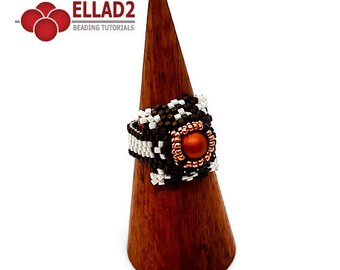 Tutorial La Chica Ring - Beading tutorial, instant download, peyote stitch, Ellad2 design