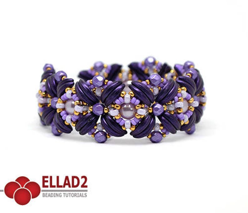 Beading pattern Tutorial Daya Bracelet Jewelry tutorial Beading tutorial with Crescent beads design by Ellad2