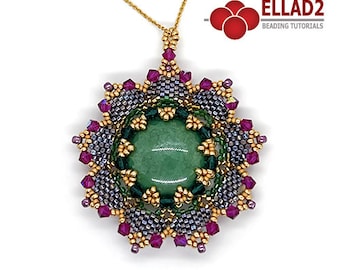 Beading Tutorial Sita Pendant - Flower shaped pendant with Cabochon par Puca, instant download, PDF file, Ellad2 design