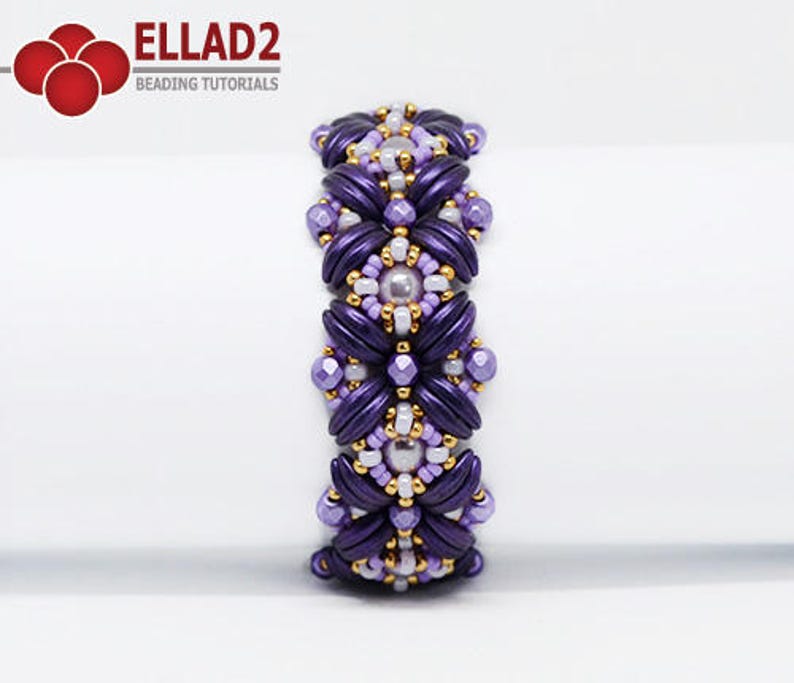 Beading pattern Tutorial Daya Bracelet Jewelry tutorial Beading tutorial with Crescent beads design by Ellad2