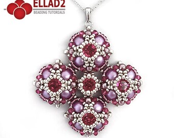Tutorial Frida Pendant - Beading Tutorial, PDF, instant download, chatons 8mm, 2-holes cabochon, Miyuki beads, Ellad2 design