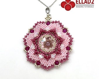 Tutorial Kalina Flower Pendant - peyote stitch beaded pendant, flower shaped pendant, beading tutorial, instant download, PDF, Ellad2 design