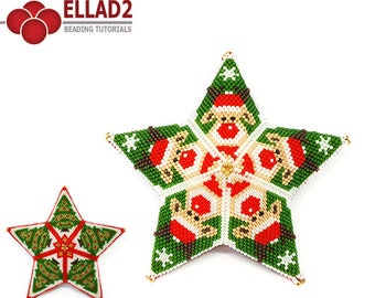Tutorial Rudolph The Red-Nosed Star Ornament - double sided ornament, beading pattern Christmas Tree, beadwoven star, peyote stitch, Ellad2