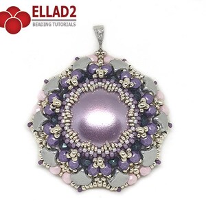 Tutorial Viola Flower Pendant - Beading tutorial, beading patterns, Ginko beads, design by Ellad2
