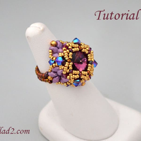 Beading Tutorial Ring Grand Anse - Beading Pattern, Instant download, PDF