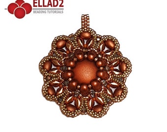Beading Tutorial Kaia Pendant - beading tutorial with Samos and Gemduo beads, Cabochon par Puca, instant download, design by Ellad2