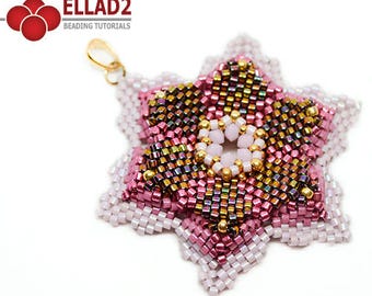 Tutorial Keya Pendant - beading tutorial, flower-shaped pendant, beading pattern, pendant pattern, Ellad2