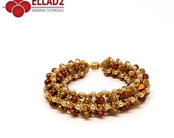 Tutorial Pinecone Bracelet - Beading tutorial bracelet with Amos beads, Superduo, pearls 4mm, design by Ellad2