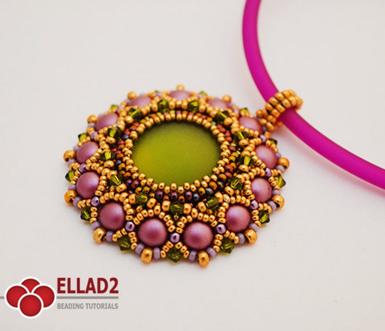 Tutorial Fabiola Pendant with 2-hole Cabochon 6mm, Beading Pattern, Instant download image 3