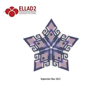 May include: A beaded star pattern in shades of pink, purple, and white. The pattern is called "September Star 2022".