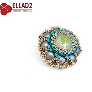 May include: A beaded flower brooch with a light green iridescent center stone surrounded by turquoise and white beads. The brooch is accented with silver-toned beads.