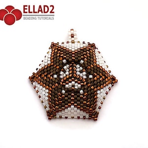 Peut inclure: Un pendentif hexagonal en perles avec un motif géométrique en brun et blanc. Le pendentif a une boucle en haut pour l'attacher à un collier ou un bracelet.