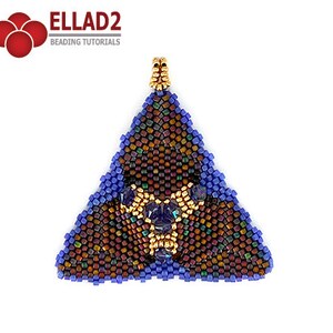 May include: A triangular beaded pendant with a geometric design in shades of brown, blue, and gold. The pendant has a loop at the top for hanging.