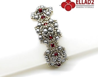 Tutorial Elsa Bracelet - beading tutorial, czech chatons, silver red, instant download, PDF file, Ellad2 design