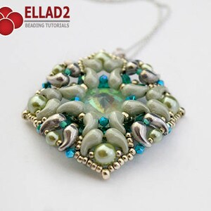 May include: A green and silver beaded pendant with a large iridescent green crystal in the center. The pendant is attached to a silver chain.
