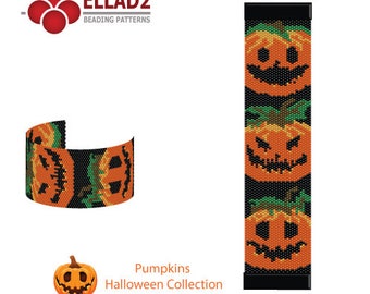 Beading Pattern Halloween Pumpkin Bracelet - beading pattern, pdf file, instant download, peyote stitch bracelet, Ellad2 design