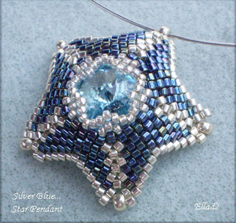 Tutorial Silver Blue Star Pendant Beading pattern image 3