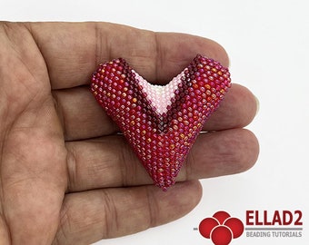 Tutorial 3D Heart in peyote stitch - beading tutorial, heart, beaded, Ellad2 design, instant download, pdf file