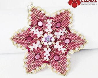 Tutorial Alisha Pendant - Beading tutorial, peyote stitched flower shaped pendant, Beading pattern, design by Ellad2, Instant download
