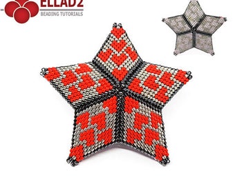 Beading Pattern Valentine's Star - Beading Pattern, Beading Tutorial, St. Valentine's Day, Peyote stitched star, designed by Ellad2