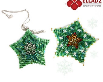 Tutorial Snowflake Pendant and Christmas Ornament - Beading pattern for Snowflake Ornament, Pendant, Beading tutorial, Ellad2,