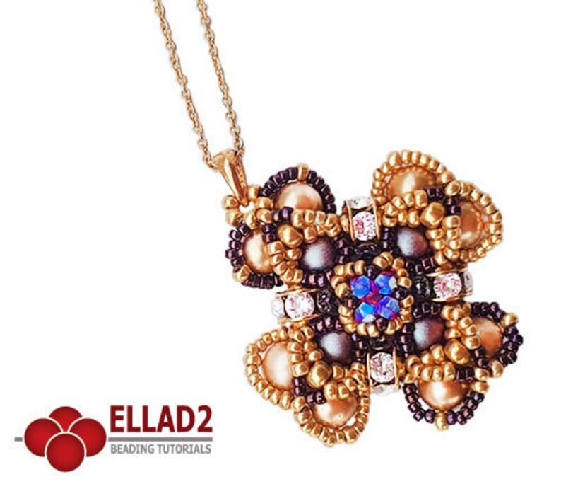 Tutorial Iridescent Pendant Beading Tutorial, Swarovski crystals, instant download, Ellad2 image 1