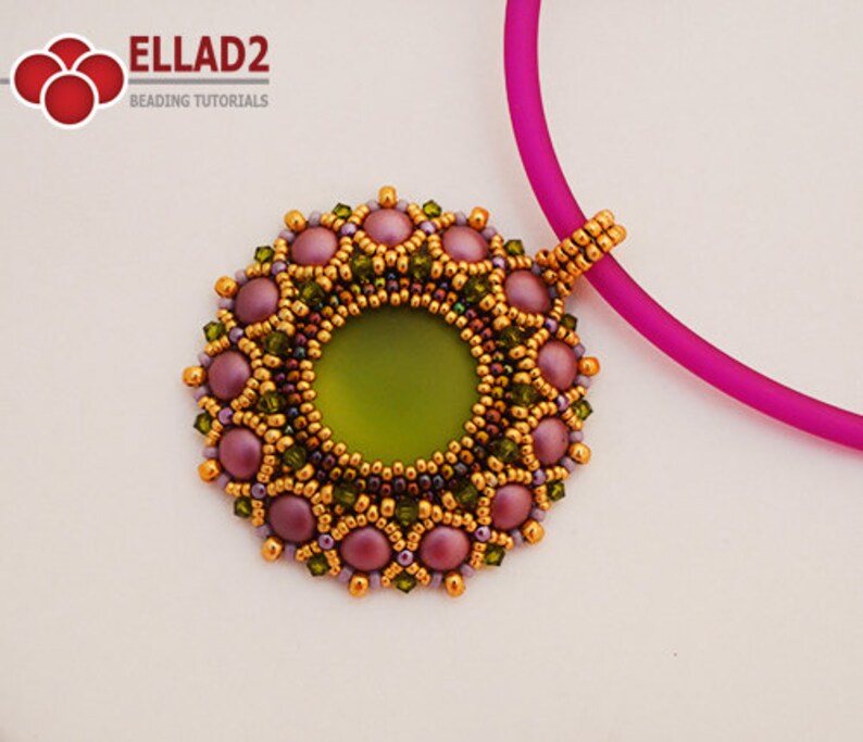 Tutorial Fabiola Pendant with 2-hole Cabochon 6mm, Beading Pattern, Instant download image 1