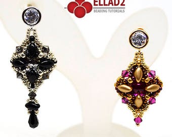 Tutorial Iris Earrings - Beading tutorial with Irisduo beads, Beading pattern, Irisduo beads, design by Ellad2
