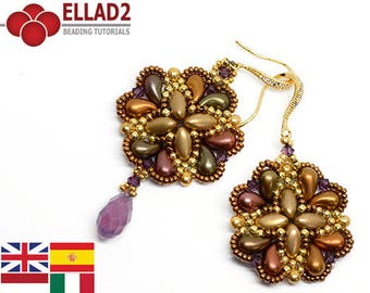 Tutorial Hana Earrings - Beading Tutorial with Zoliduo and Irisduo beads, Instant download, beading pattern, design by Ellad2