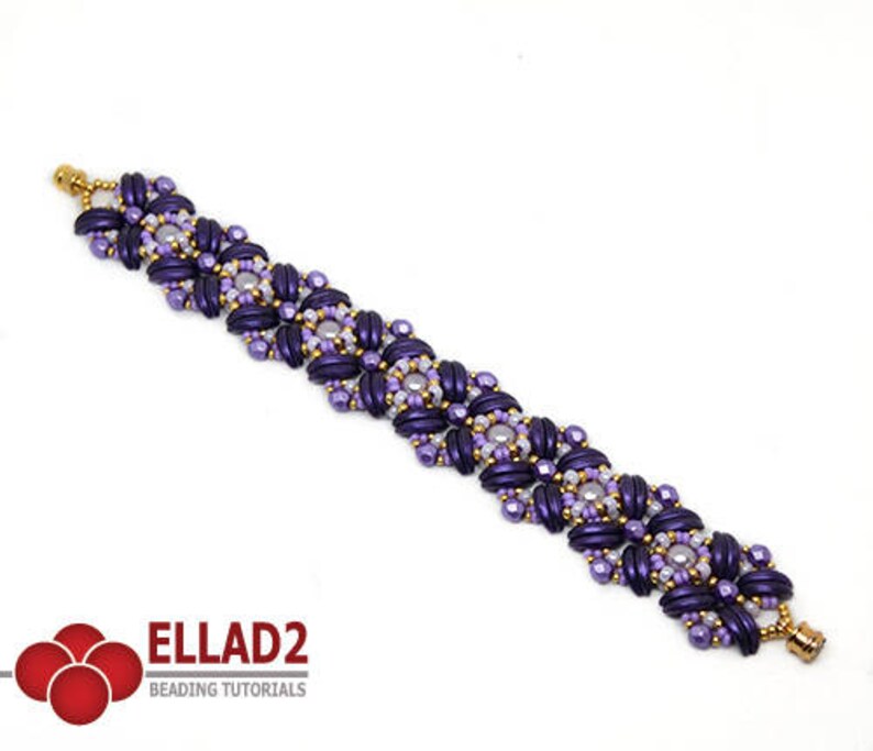 Beading pattern Tutorial Daya Bracelet Jewelry tutorial Beading tutorial with Crescent beads design by Ellad2