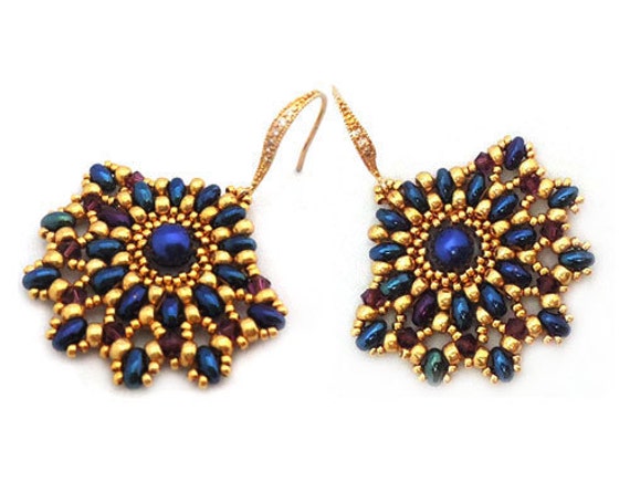 Boucles D'oreilles Percées Tombantes – Grosses Perles Bleu Et Jaune – Style Rétro, Référence 5337 – Occasion
