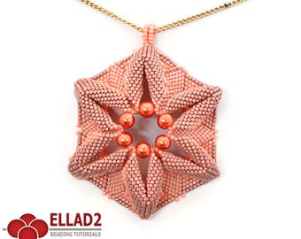 Tutorial Coral Flower Pendant - Beading Tutorial, Beadwoven Pendant tutorial, design by Ellad2