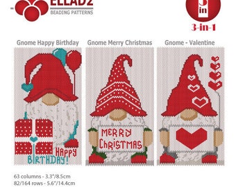 Beading Pattern Gnome Banner Collection 1 - Gnome patterns 3 in 1, Ellad2, instant download, peyote stitch