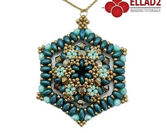 Tutorial Aletha Pendant - Beading Tutorial, Pendant with Superduo beads, instant download, PDF file, Ellad2 design