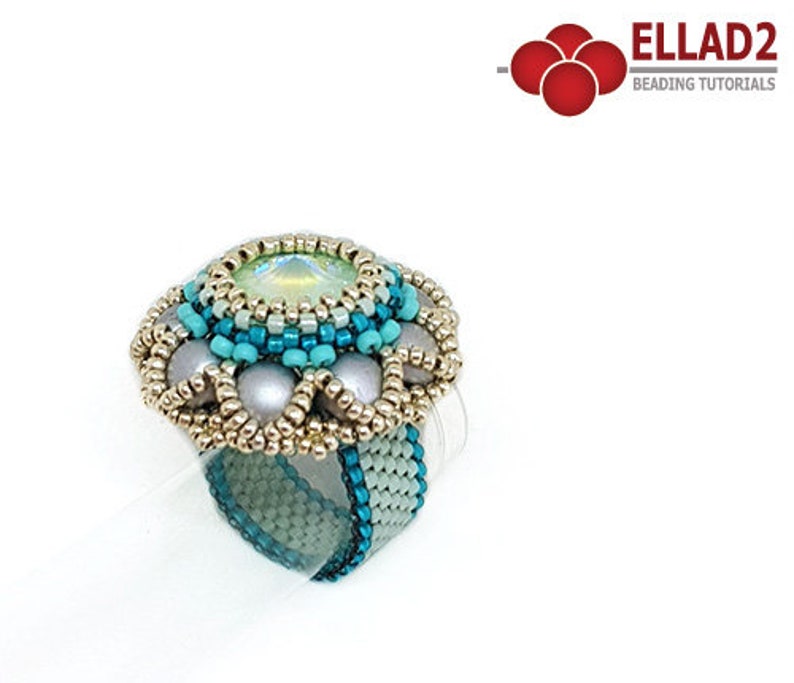 Tutorial Lillian Ring Beading Tutorial, Beadwoven ring, 2-hole cabochon, instant download, pdf file image 3