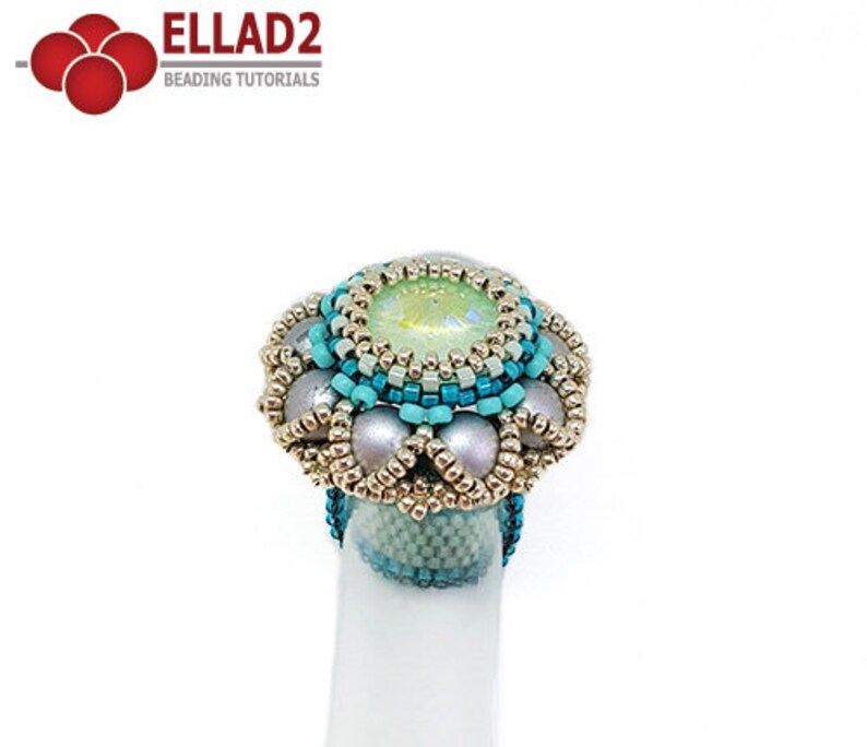 Tutorial Lillian Ring Beading Tutorial, Beadwoven ring, 2-hole cabochon, instant download, pdf file image 2