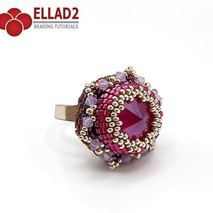 Tutorial Gina Ring 2 - beading tutorial, instant download, PDF file, peyote stitch, Ellad2 design
