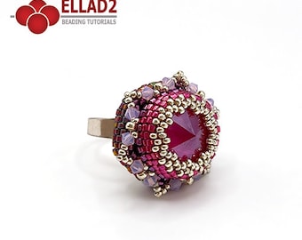 Tutorial Gina Ring 2 - beading tutorial, instant download, PDF file, peyote stitch, Ellad2 design